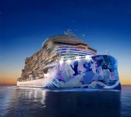 Ein Redering der Norwegian Luna bei Nacht.