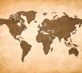 Vintage Weltkarte in braun Tönen.