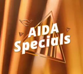 Logo der AIDA Specials vor einem goldenen Hintergrund