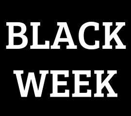"Black Week" in großen, weißen Buchstaben auf schwarzem Grund
