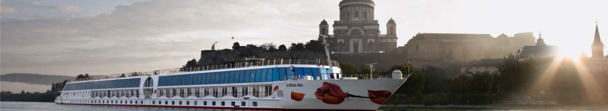 A-ROSA Schiff fährt vor den Ufern der Stadt Esztergom.