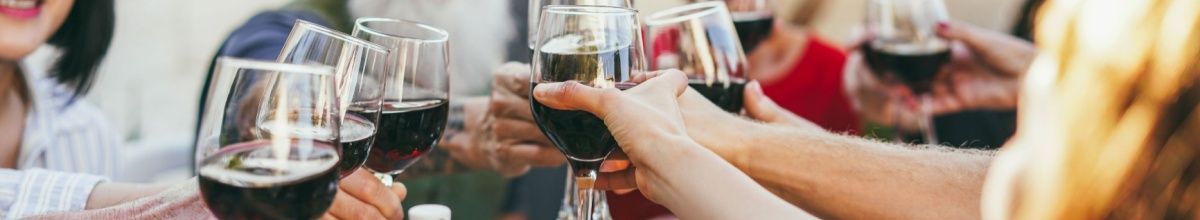Eine Gruppe von Menschen stößt mit Rotwein an: Erleben auch Sie die Gourmetreisen von A-ROSA.