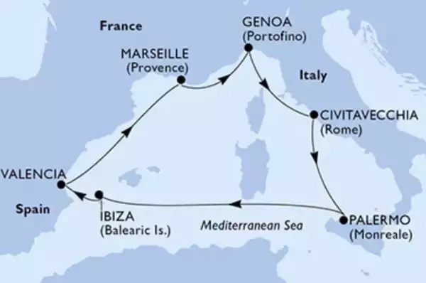 Route: Rom / Civitavecchia - Palermo - Ibiza - Valencia - Marseille - Genua