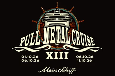 Full Metal Cruise 2026 mit <i>Mein Schiff 6</i> Logo der Full Metal Cruise 2026 mit Abfahrtsdaten für Part 1 & 2