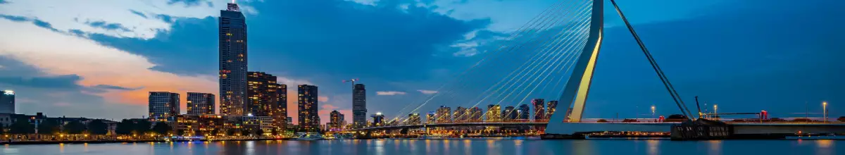 Rotterdamer Skyline bei Nacht.