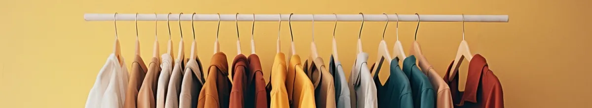 Eine Kleiderstange voll mit bunter Hemden.