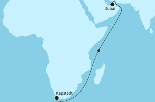 13 Nächte - Auszeit zwischen den Kontinenten - ab Kapstadt/ bis Dubai Route: Kapstadt - Dubai