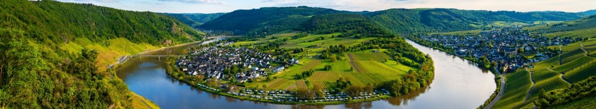 Panoramablick auf die Mosel-Schleife.