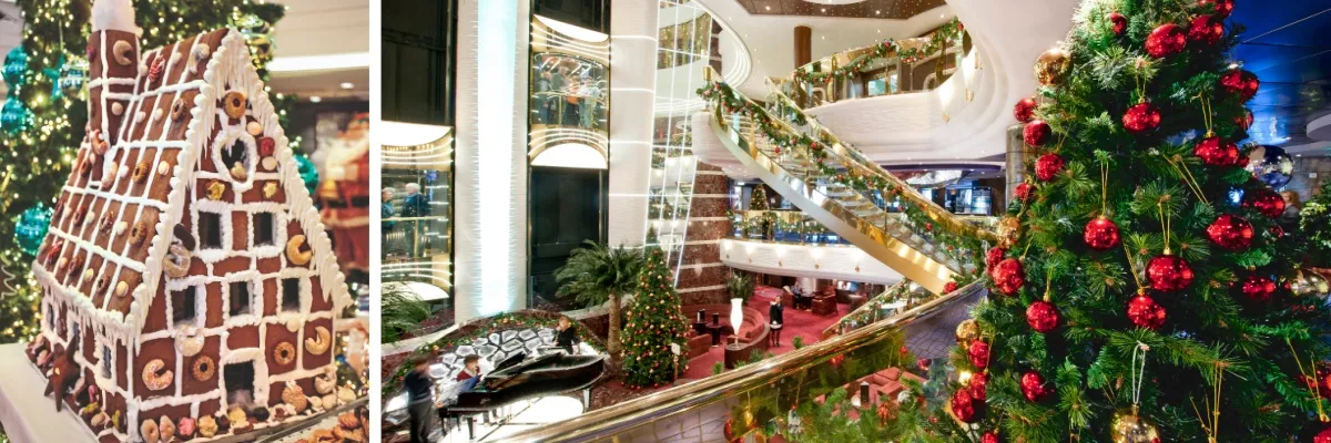 Ob Lebkuchenhaus auf der <i>Mein Schiff®</i> Flotte oder festliche Dekoration auf den Schiffen von MSC: Weihnachten an Bord wird für die ganze Familie ein Fest.