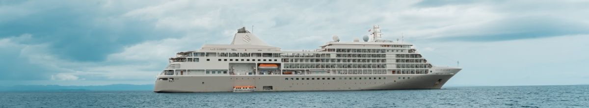 Seitenansicht der Silver Shadow auf dem Meer.