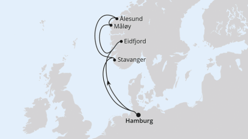 Hamburg - Eidfjord - Maloy - Alesund - Stavanger - Hamburg
