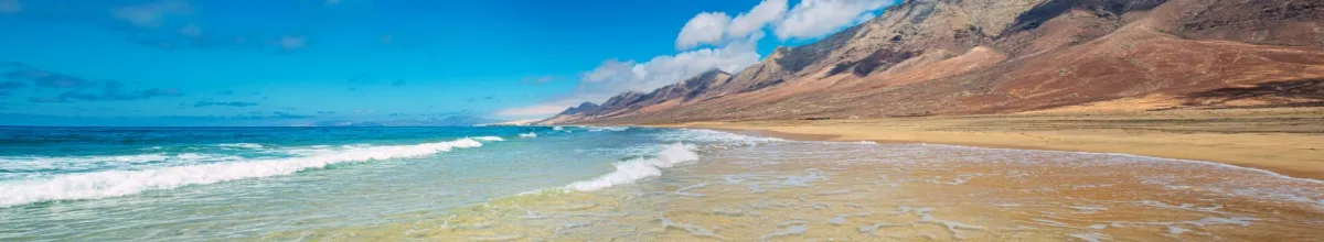 Küstenlandschaft von Fuerteventura mit Dünenlandschaft im Hintergrund.