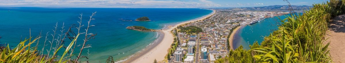 Panoramablick auf die Bucht von Tauranga.