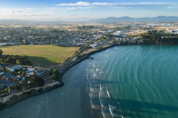 Timaru Vogelperspektive auf Timaru und die Caroline Bay.