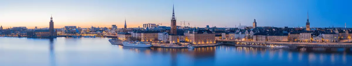 Die Altstadt von Stockholm im Sonnenuntergang