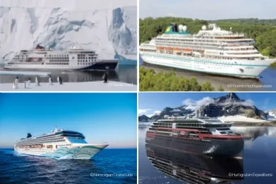 Top 5 Kleinste Kreuzfahrtschiffe oben links Hanseatic Nature, oben rechts MS Amera, unten links Norwegian Spirit, unten rechts MS Fridtjof Nansen.