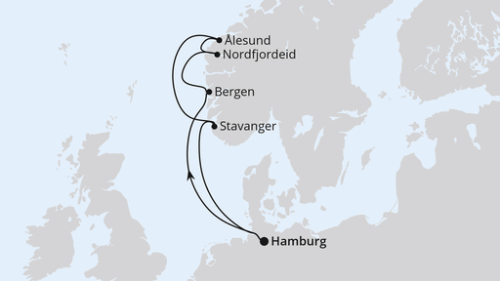 Hamburg - Bergen - Nordfjordeid - Alesund - Stavanger - Hamburg