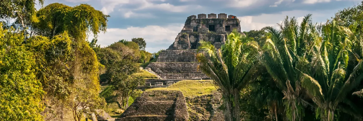 Ein Maya Tempel in Belize mitten im üppigen Grün.
