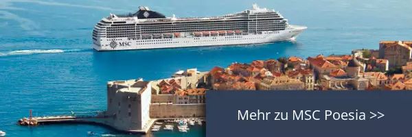 MSC Poesia vor Dubrovnik, Seitenansicht.