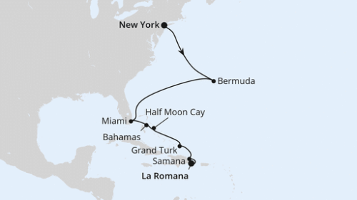 Florida, Bahamas & Karibik ab New York New York City - New York City - New York City - Hamilton - Miami - Miami - Nassau - Half Moon Cay - Grand Turk Island - Samana - La Romana/Dom. Republik