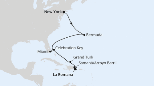 Bermuda, Florida & Bahamas ab New York New York City - New York City - New York City - Hamilton - Hamilton - Miami - Miami - Celebration Key - Grand Turk Island - Arroyo Barril (Samana) - La Romana/Dom. Republik