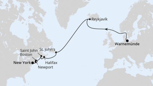 Transatlantik von Warnemünde nach New York Warnemünde - Island/Reykjavik - St.Johns - Halifax - St John - Boston - Boston - Newport - New York City - New York City