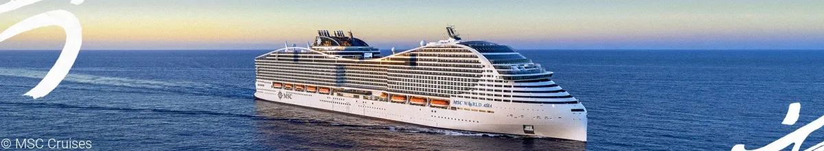 Rendering der MSC World Asia auf See, seitliche Ansicht