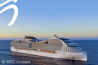 Rendering: Seitenansicht von MSC World Asia auf See