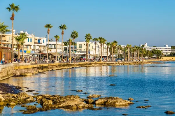 Von Palmen gesäumte Promenade in Paphos.