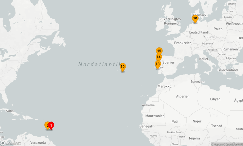 Bridgetown - Kingstown - VC - Ponta Delgada - Sao Miguel - Lissabon - Leixoes / Porto - La Coruña - Bremerhaven