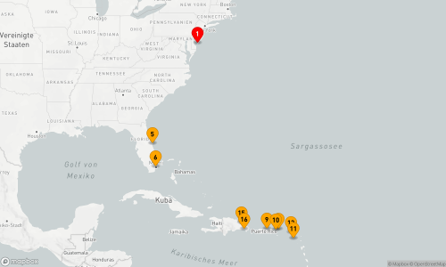 Cape Liberty - Bayonne New Jersey - Port Canaveral - Miami - San Juan - Saint Thomas - Basseterre - Philipsburg - Road Town - Samaná - La Romana