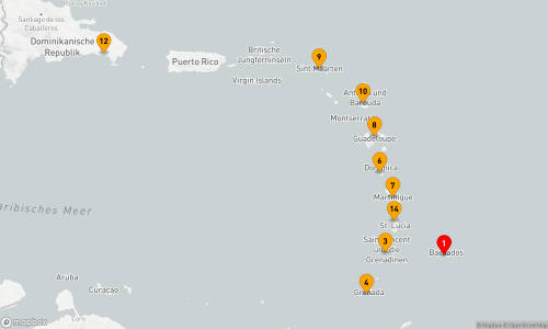 Bridgetown - Kingstown - VC - St. George's - Roseau - Fort-de-France - Pointe-à-Pitre - Philipsburg - Saint John's - La Romana - Castries