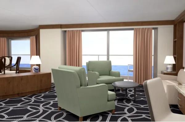 Kabinenansicht einer Präsidenten-Suite an Bord.