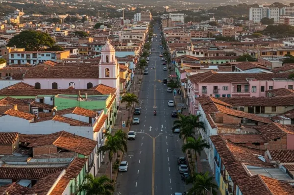 Blick auf eine Hauptstraße im Stadtzentrum von Carache.