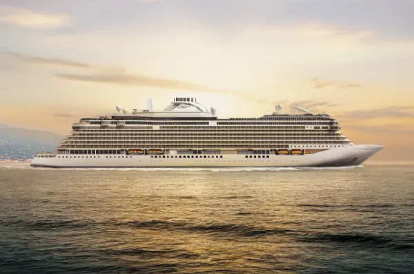 Seven Seas Prestige Das neue Schiff der Prestige Klasse von Regent Seven Seas auf dem Meer.
