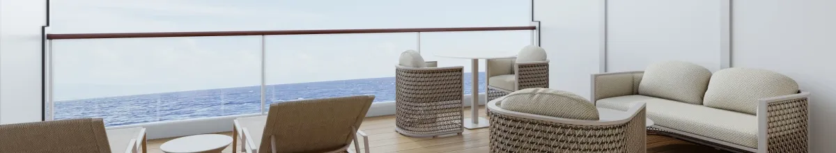 Der Balkon der Horizons Penthouse Suite auf der Seven Seas Prestige.