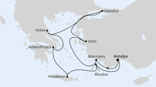 Östliches Mittelmeer mit Istanbul ab Antalya 2 Antalya - Marmaris - Izmir - Istanbul - Istanbul - Volos - Athen/Piräus - Heraklion/Kreta - Rhodos Stadt - Antalya