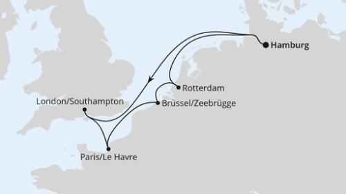 Metropolen ab Hamburg Hamburg - Southampton - Paris/Le Havre - Zeebrügge - Rotterdam - Hamburg