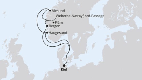 Norwegen ab Kiel Kiel - Bergen - Flam - Welterbe-NÆRØYfjord-Passage - Alesund - Haugesund - Kiel