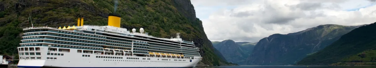 Das Kreuzfahrtschiff passiert die atemberaubenden norwegischen Fjorde.
