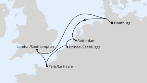 Metropolen ab Hamburg Hamburg - Rotterdam - Zeebrügge - Paris/Le Havre - Southampton - Hamburg