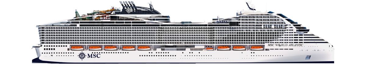 MSC World Atlantic im Seitenansicht.