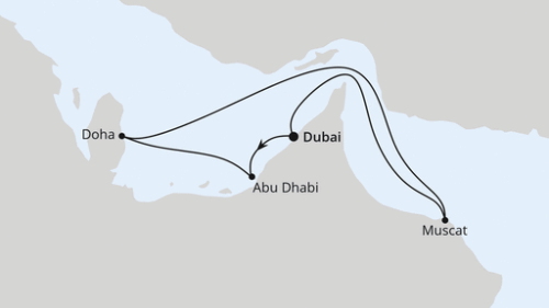 Dubai (Port Rashid) - Abu Dhabi - Abu Dhabi - Doha - Muscat - Dubai (Port Rashid) - Dubai (Port Rashid) - Dubai (Port Rashid)
