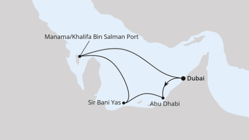 Dubai (Port Rashid) - Abu Dhabi - Abu Dhabi - Sir Bani Yas - Sir Bani Yas - Khalifa Bin Salman - Dubai (Port Rashid) - Dubai (Port Rashid) - Dubai (Port Rashid)