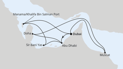 Dubai (Port Rashid) - Abu Dhabi - Abu Dhabi - Sir Bani Yas - Sir Bani Yas - Khalifa Bin Salman - Dubai (Port Rashid) - Dubai (Port Rashid) - Dubai (Port Rashid) - Abu Dhabi - Abu Dhabi - Doha - Muscat - Dubai (Port Rashid) - Dubai (Port Rashid) - Dubai (P