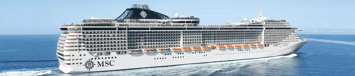 Seitenansicht der MSC Fantasia auf offener See.