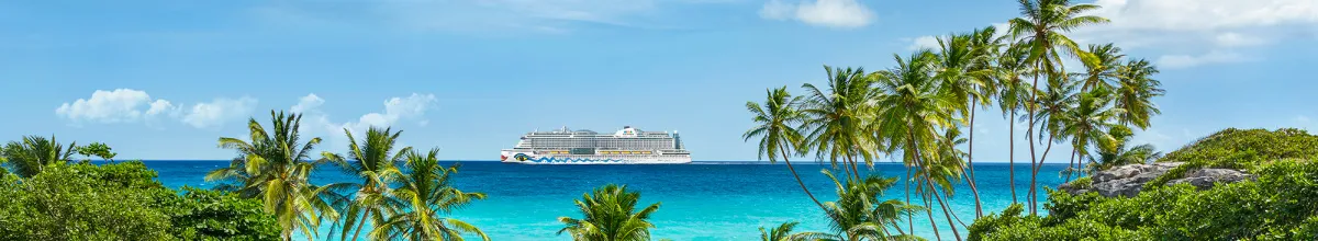 AIDA Sommer Bonus 2026: Jetzt Traumreise sichern und bis zu 200 € sparen Die AIDAperla auf türkisblauem Meer, eingerahmt von grünen Palmen unter blauem Himmel – Symbolbild für den AIDA Sommer Bonus 2026.