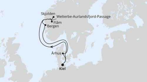 Norwegen mit Sognefjord ab Kiel Kiel - Flam - Welterbe-Aurlandsfjord-Passa - Skjolden - Bergen - Arhus - Kiel