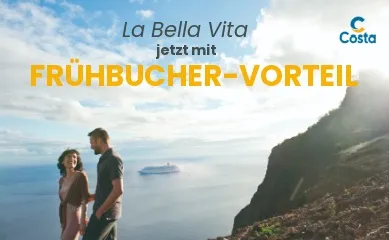 La Bella Vita jetzt mit Frühbucher-Vorteil: Ein Pärchen auf Madeira und die Costa Diadema im Hintergrund.