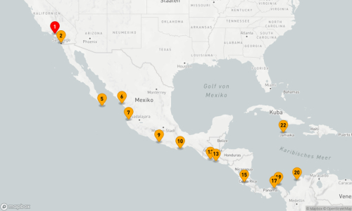 Long Beach - San Diego - Cabo San Lucas - Mazatlán - Puerto Vallarta - Acapulco - Huatulco - Puerto Quetzal - Acajutla - Puntarenas - Balboa - San-Blas-Inseln - Cartagena/Kolumbien - Montego Bay (2 Tage)